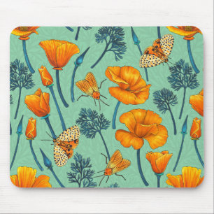 Californische papavers en motten op jade muismat