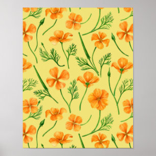 Californische papavers, zomerbloemen, oranje wil poster