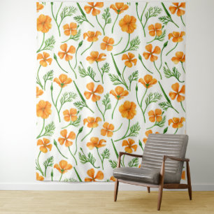 Californische papavers, zomerbloemen, oranje wil wandkleed