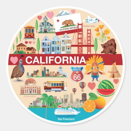 Californische reizen ronde sticker (Voorkant)