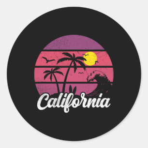 Californische Retro Zonsondergang Golf Surfplank S Ronde Sticker