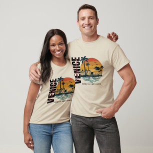 Californische strandzonsondergang retro palmbomen t-shirt