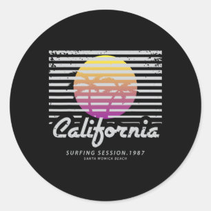 Californische surf sessie 1987 Santa Monica Beach Ronde Sticker