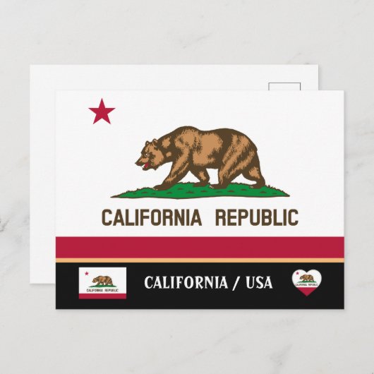 Californische Vlag & Californië Staat USA /Amerika Briefkaart (Voorkant / Achterkant)