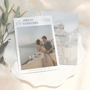Caligrafía Elegante Invitación de Boda con 2 Fotos Kaart
