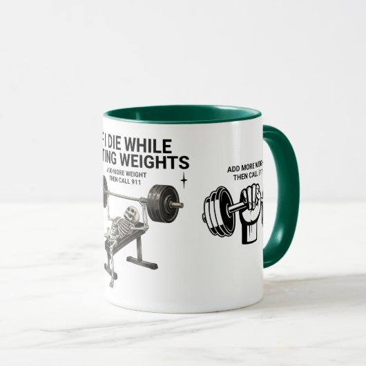Call 911 Skeleton Weightlifting Gym Coffee Mug (Devant droit)