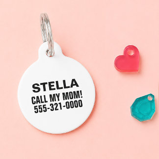 Call My Mom Minimalistische Witte Aangepaste Hond Huisdierpenning