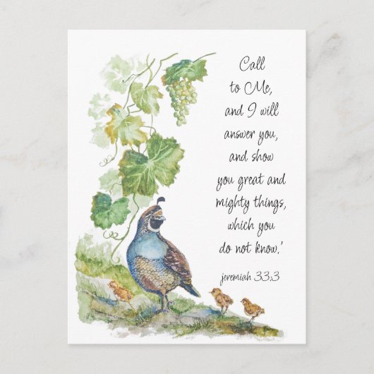 Call to Me Scripture Inspiration California Quail Briefkaart (Voorkant)