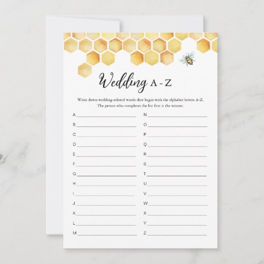 CALLA Bee Bruiloft A-Z Vrijgezellenfeest Spel Kaar Kaart (Voorkant)