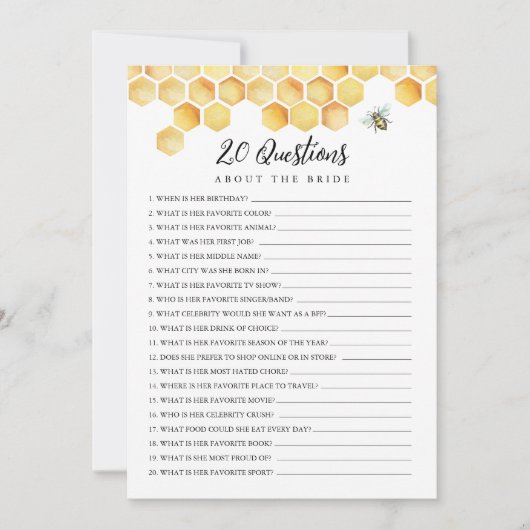 CALLA Bee Twintig vragen over het bruidsspel Kaart (Voorkant)