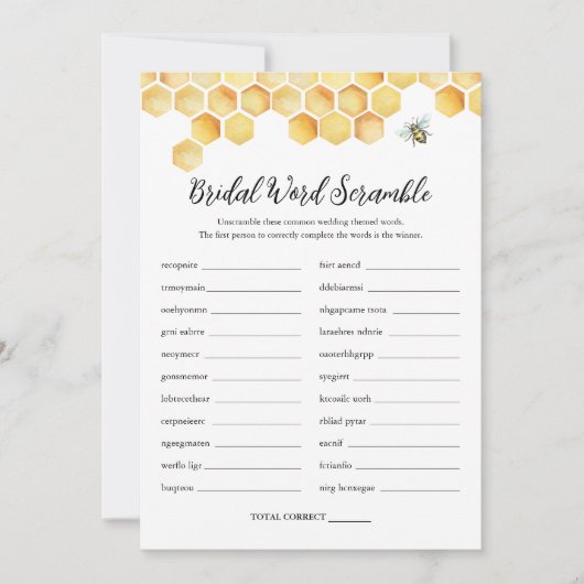 CALLA Bee Word Scramble Fête des mariées Carte de (Devant)