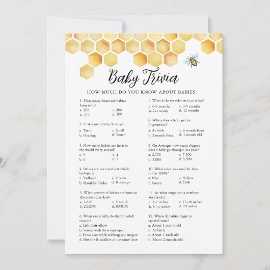 CALLA Honey Bee Baby Trivia Baby shower Carte de j (Devant)