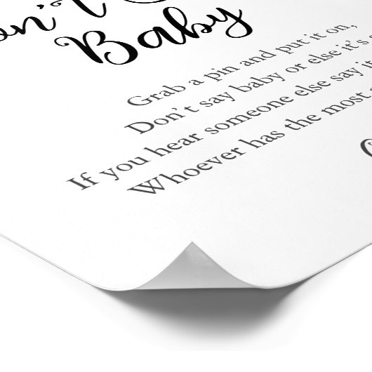 CALLA Honey Bee Zeg niet Baby Game Sign Poster (Hoek)