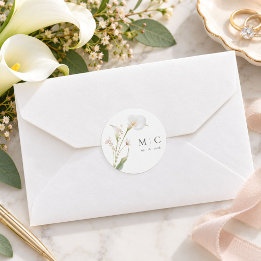 Calla lelie trouw monogram aangepaste datum ronde sticker