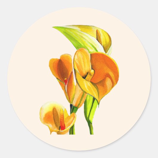 Calla lelie waterverf bloemkunst ronde sticker (Voorkant)