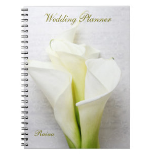 Calla lelies op bloemige getextureerde script brui notitieboek