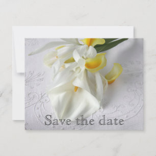Calla lilies en iris save the date