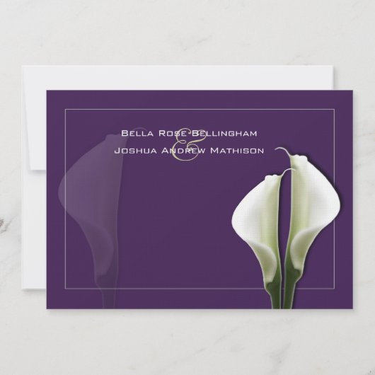 Calla Lilies Faire-part de mariage sur violet (Dos)