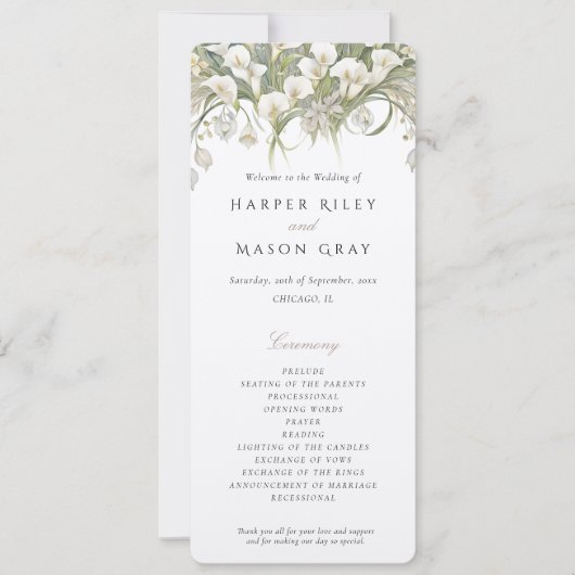 Calla Lilies Programme de mariage Couleurs pastel (Devant)