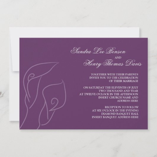 Calla Lilies violette Faire-part de mariage (Devant)
