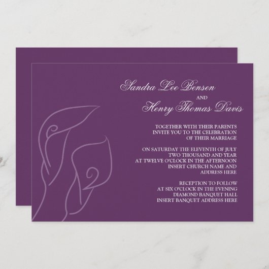 Calla Lilies violette Faire-part de mariage (Devant / Derrière)