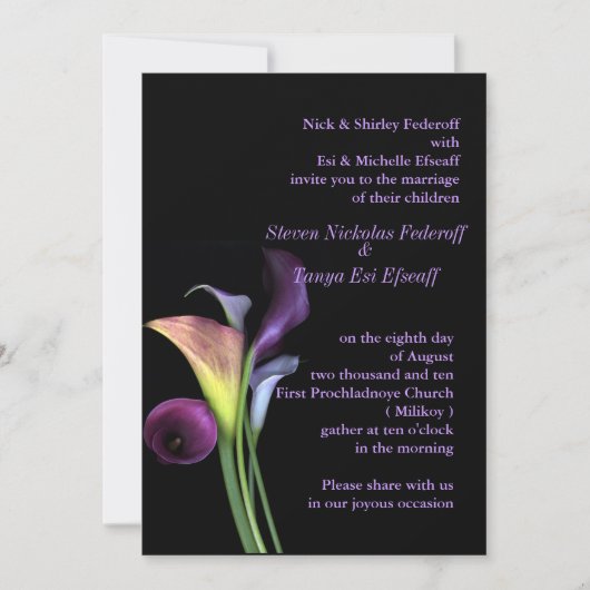 Calla Lilies Wedding Uitnodiging (Voorkant)