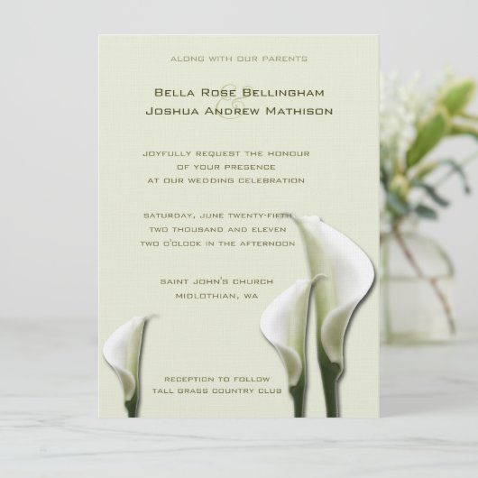 Calla Lilies Witte bruiloft uitnodiging (Staand voorkant)