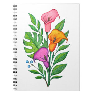 Calla Lillies Bloemtekening Gekleurd Potlood Notitieboek
