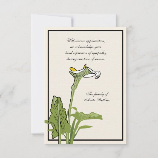Calla Lily Bereavement Dank u Notecard Bedankkaart (Voorkant)