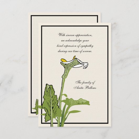 Calla Lily Bereavement Dank u Notecard Bedankkaart (Voorkant / Achterkant)