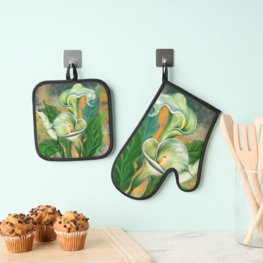 Calla Lily Bloemen Oven Mitt & Pot Houder Set (Insitu(Ophanging))
