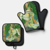 Calla Lily Bloemen Oven Mitt & Pot Houder Set (Voorkant / Achterkant)