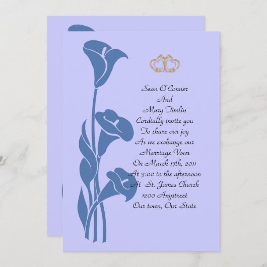 Calla Lily Blue Invitation (Devant / Derrière)