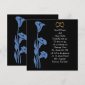 Calla Lily Blue op zwarte uitnodiging (Voorkant / Achterkant)