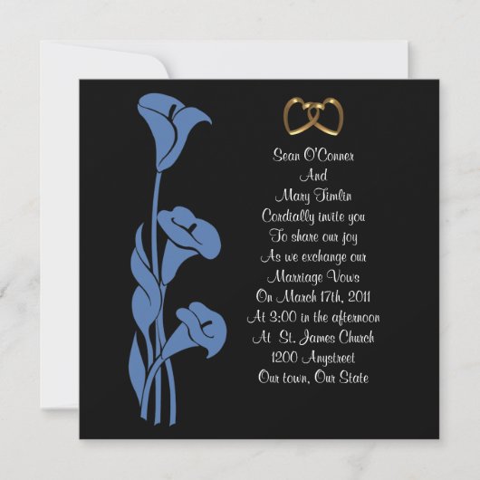Calla Lily Blue sur invitation noire (Devant)