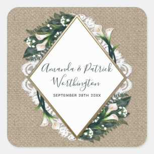 Calla Lily Burlap en Lace bruiloft gunst Stickers