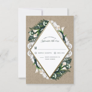 Calla Lily Burlap en Lace bruiloft RSVP Kaarten Kaartje