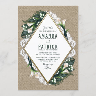Calla Lily Burlap et invitation de mariage de dent