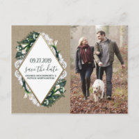 Calla Lily Burlap Lace Bruiloft Save the Date Kaar