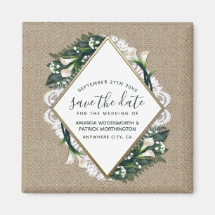 Calla Lily Burlap Wedding Save the Date Magnets Magneet