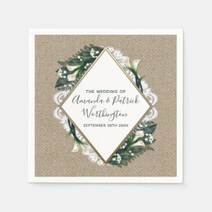 Calla Lily Country Burlap en kant bruiloft servett Servetten