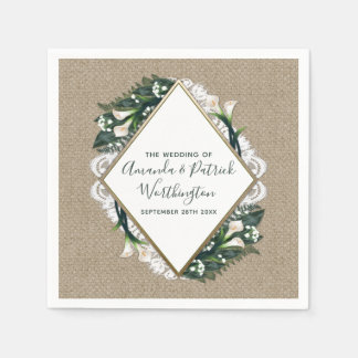 Calla Lily Country Burlap en kant bruiloft servett Servetten