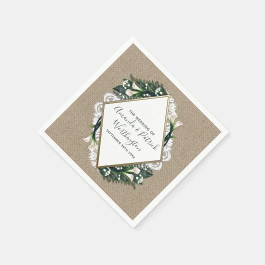 Calla Lily Country Burlap en kant bruiloft servett Servetten (Hoek)