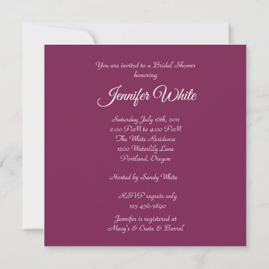 Calla Lily Custom Bridal Shower Uitnodiging (Achterkant)