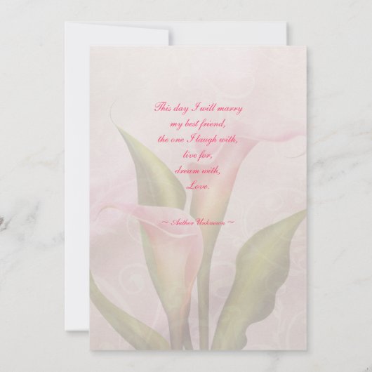 Calla Lily Faire-part de mariage rose (Dos)
