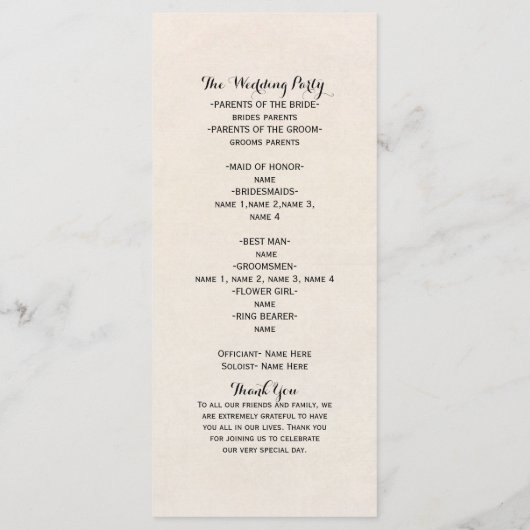 Calla Lily Fleurs Floral Wedding Programme (Dos)