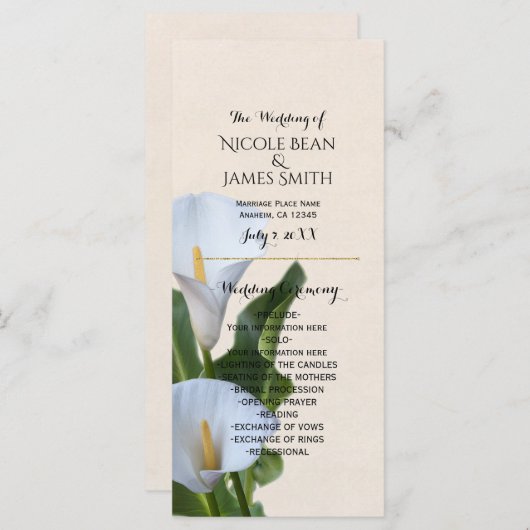 Calla Lily Fleurs Floral Wedding Programme (Devant / Derrière)