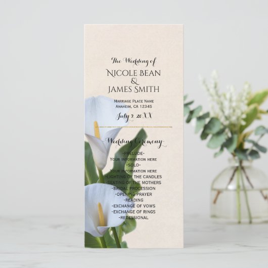 Calla Lily Fleurs Floral Wedding Programme (Debout devant)