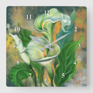 Calla Lily Flower Wall Clock Painting Vierkante Klok