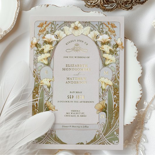 Calla Lily Gold Foil Faire-part de mariage par Muc